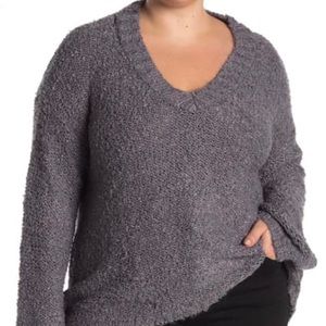 Susina Boucle Knit V-Neck Sweater Large Grey NWT